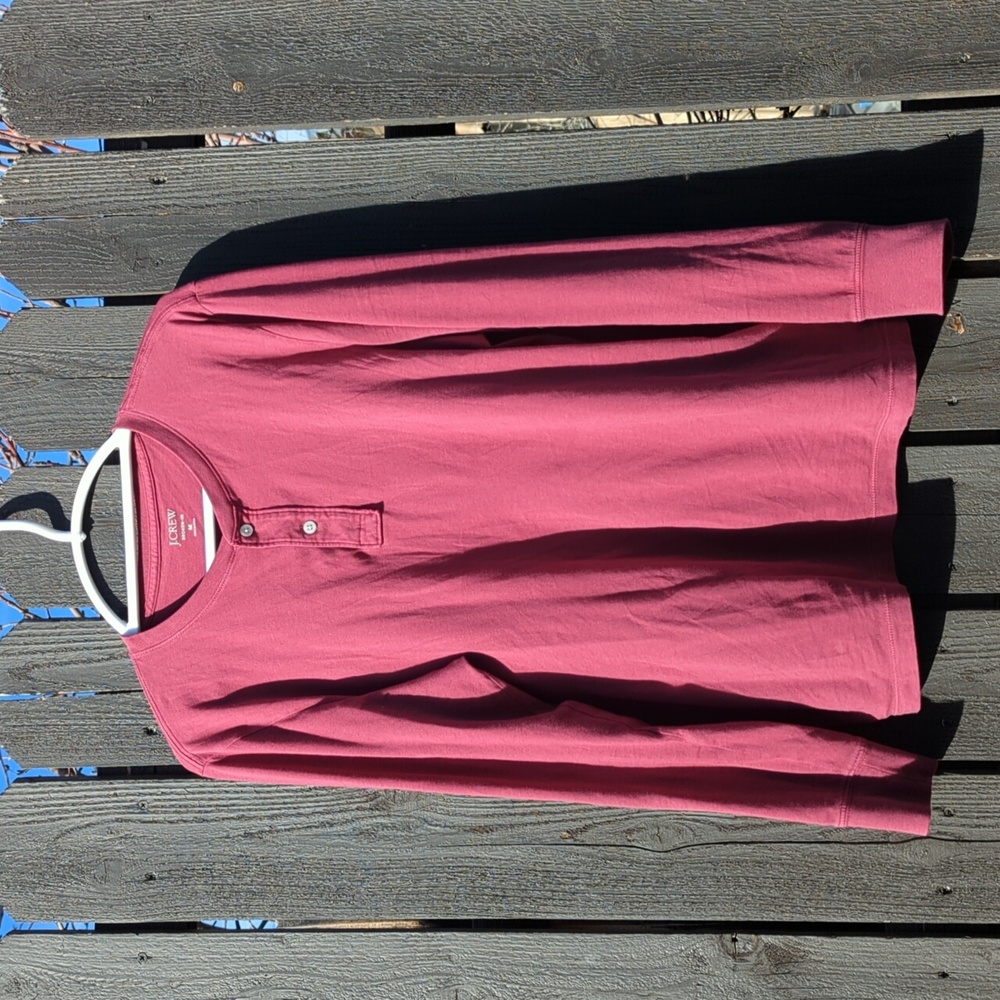 J. Crew Men's Broken-In Longsleeve Henley, Burgundy, Size M